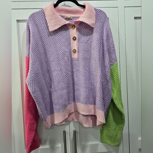 Bibi Colorblock Collared Sweater – XL - Picture 7 of 16